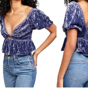 FREE PEOPLE YOURS TRULY VELVET TOP BLUE XS